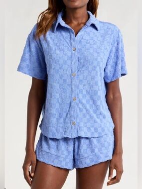 Honeydew Easy Does It French Terry Short Pajamas blue checkered S Small EUC